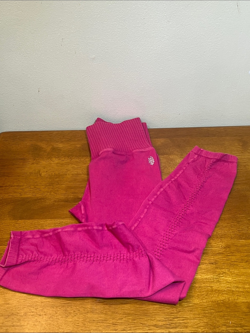 Free people movement ' Hot Pink Rib-Waist Cotton Leggings Size M/L